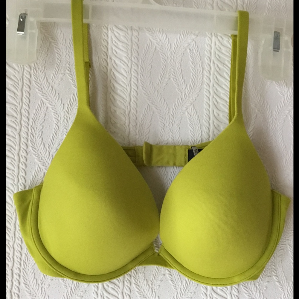 Body By Victoria plunge lime green bra.